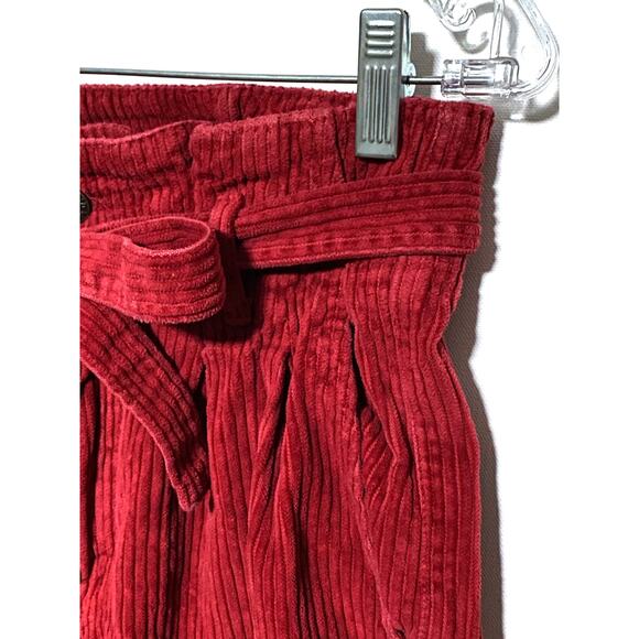 Abercrombie Red Corduroy Paper Bag Pants Tie Belt Womens 27 / 4 Cotton Pockets - Picture 3 of 6